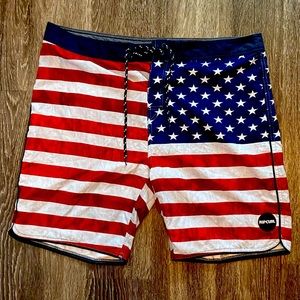 Rip Curl Patriotic USA American Flag Board Shorts Bewch Swim Trunks size 38